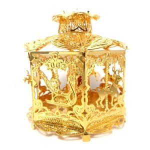 2002 Reindeer Carousel Danbury Mint Christmas Ornament Gold Plated